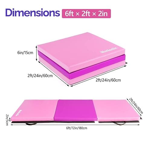 Matladin 6' Folding Tri-fold Gymnastics Gym Exercise Aerobics Mat, 6ft x 2ft x 2in PU Leather Tumbling Mats with Hook & Loop Fastener for Stretching Yoga Cheerleading Martial Arts thumbnail 4