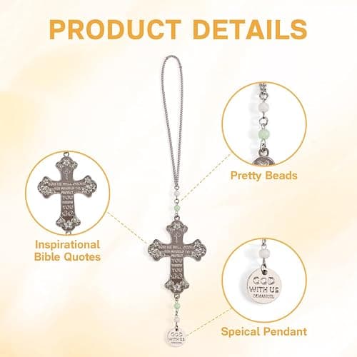 Cross Car Mirror Hanging Christian Gifts for Men Women, Metal Daily Bible Verse Car Rearview Decor Accessories, Christ Ornament Religious Gift for Truck Driver thumbnail 5