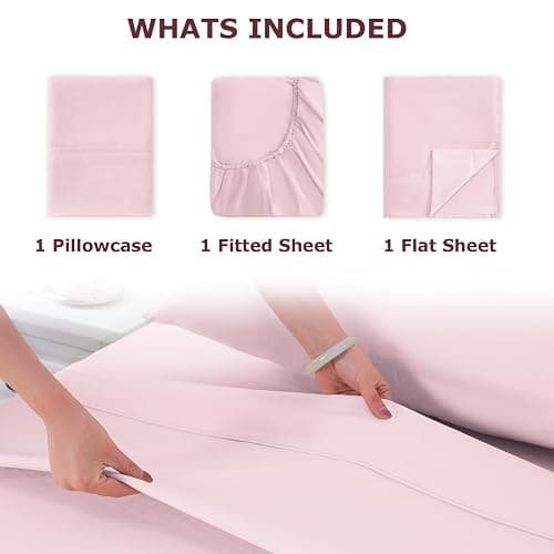 Homilay Twin Size Bed Sheet Set - 3 Piece Soft Microfiber Sheets with Deep Pockets, Cooling Technology, and Wrinkle-Free Pillowcase. Hotel-Quality, Durable Bedding, Light Pink thumbnail 6