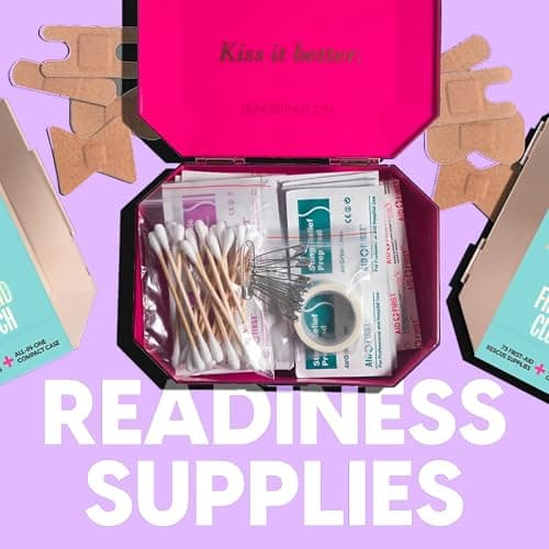 BLINGSTING First Aid Kit - 75 Essential First-aid Supplies, Bandages, Wipes, Gold Travel Case - Multipurpose Mini Emergency Kit for Women - Pink Interior - Compact & Versatile - TSA Approved (1 Count) thumbnail 3