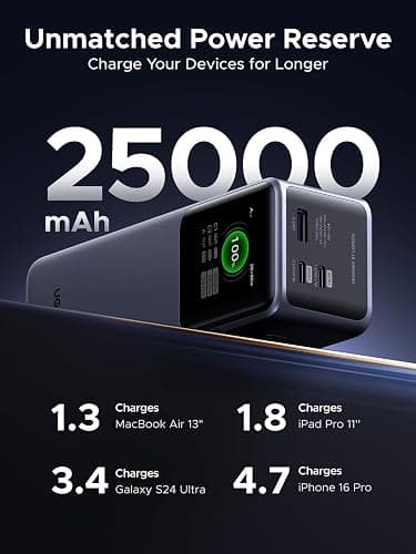 UGREEN Nexode Power Bank 25000mAh 200W PD 3.1 Laptop Portable Charger Fast Charging Smart Digital Display Battery Pack Compatible with Dell, HP, ASUS, iPad, iPhone Air/17/16, Galaxy S25, AirPods thumbnail 3
