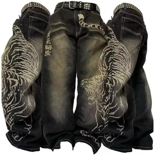 Xojbzoo Y2K Tiger Print Baggy Jeans Unisex Wide Leg Pants Retro Streetwear Hip Hop Denim Trousers thumbnail 5