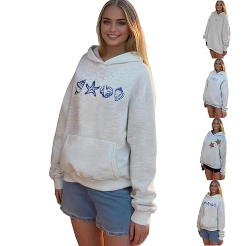 Women Graphic Embroidered Hoodies for Teen Girls Trendy Cute Preppy Aesthetic Essential Casual Long Sleeve Sweatshirts - Image 1