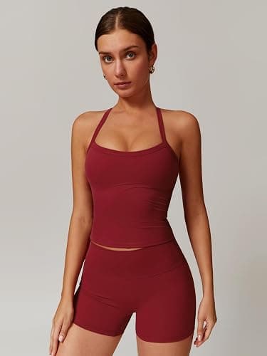 ABOCIW Workout Sets for Women 2 Piece Padded Sports Bra Tank High Waist Booty Gym Shorts Active Yoga Outfits thumbnail 4