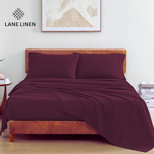 LANE LINEN 100% Organic Cotton Eco Friendly Full Size Bed Sheets, Mercerized Fully Elasticized Cotton Sheets Full, Percale Weave Soft & Comfy Comes in Variety of Colors- Windsor Wine thumbnail 3