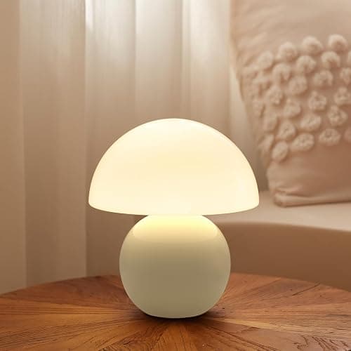 Dawnwake Mushroom Lamp Table Lamp for Bedroom,Desk Bedside Small Lamps for Living Room Night Stands,Mushroom Decor Cute Mini Modern Mid Century Lamps,Unique Aesthetic Home Living Room Decor (Cream) - Image 1
