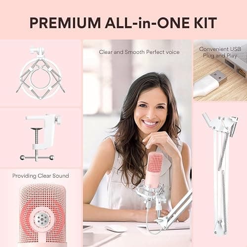 MAONO USB Microphone, 192kHz/24bit Plug & Play PC Computer Podcast Condenser Cardioid Metal Mic Kit with Professional Sound Chipset for Recording, Gaming, Singing, YouTube, AU-A04 Pink thumbnail 6