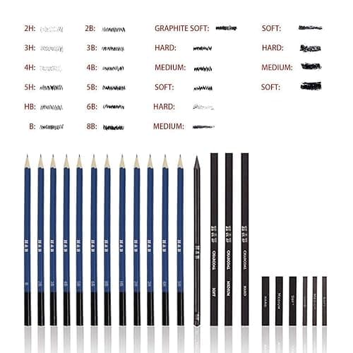 H & B 33pcs Sketch Pencils Set Artists Drawing Kit in Pencil case with Pencil Sharpener Art Supplies for Student Painter Beginner thumbnail 5