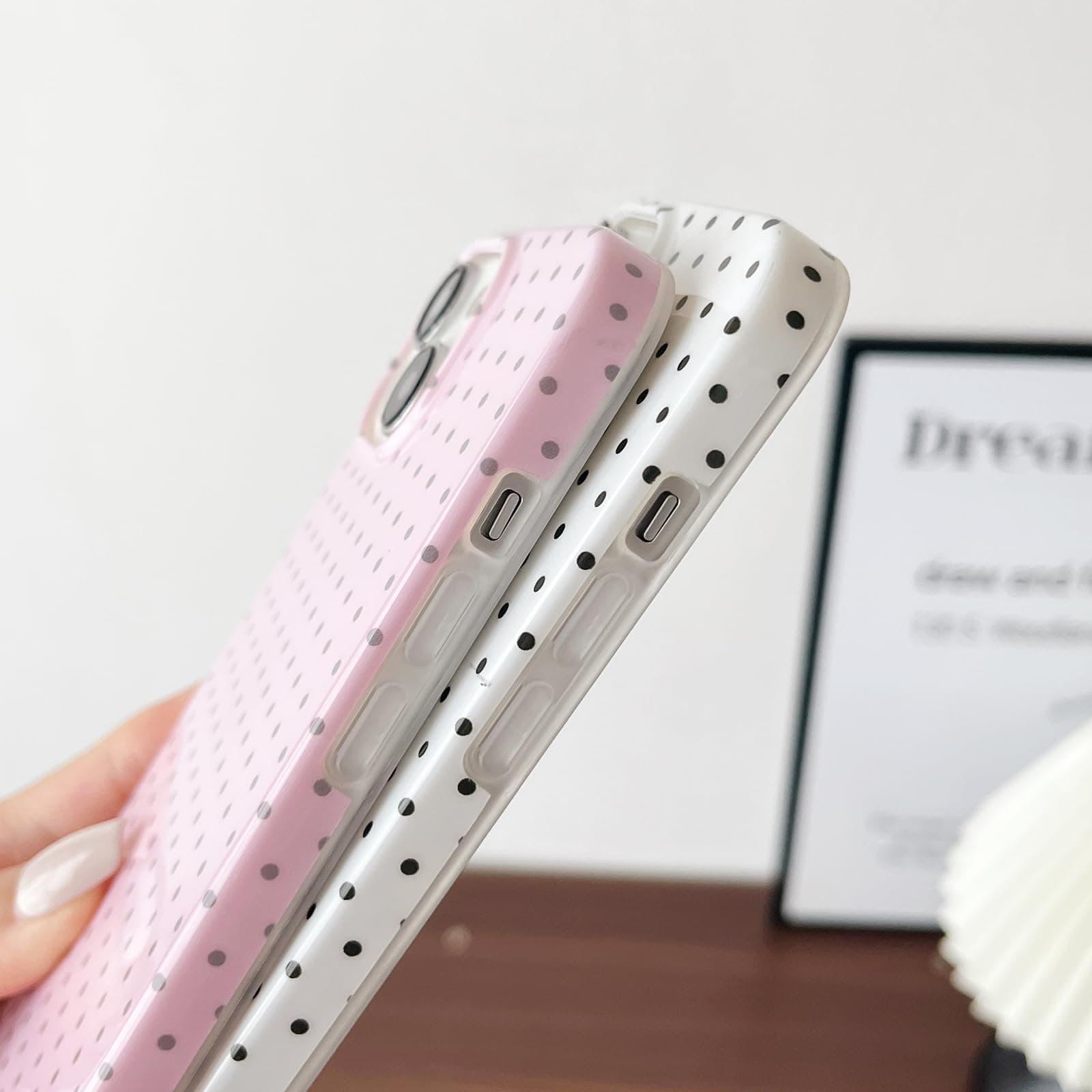 for iPhone 13 Case Cute Polka Dot Phone, Beautiful and Stylish, Soft and Slim TPU Shockproof Protective Cover for Women Girls,White thumbnail 4