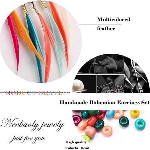 Efdagsad Bead Earrings Set Feather Tassel Gold Boho Ethnic Retro Bohemian Dangle Earring Bead Women Jewelry for Birthday Party Gifts thumbnail 5