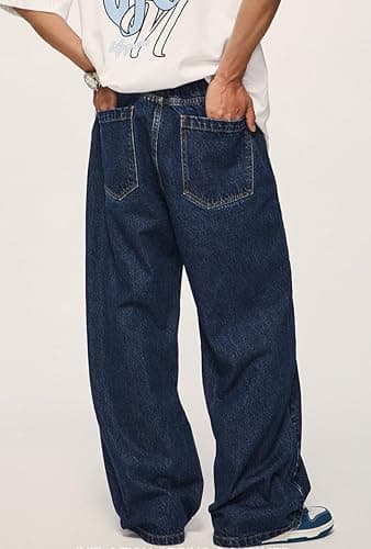 Mens Baggy Jeans Y2k Skater Vintage Plain Pants Casual Wide Leg Loose Fit Denim Hip Hop Jean thumbnail 3