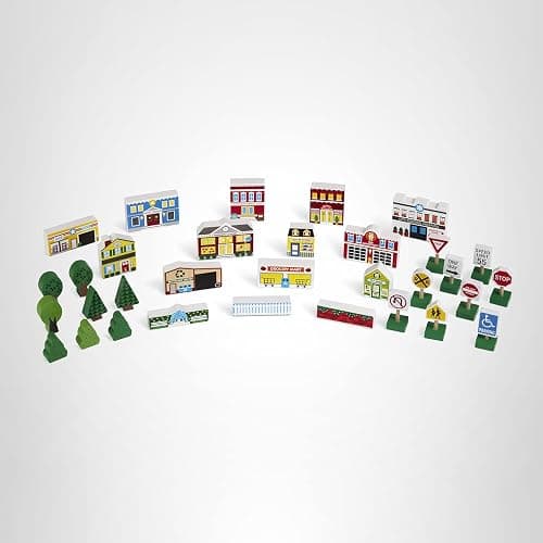 Melissa & Doug Wooden Town Play Set with Storage Tray (32 pcs) Pretend Play Wooden Town Set for Kids with Storage thumbnail 10