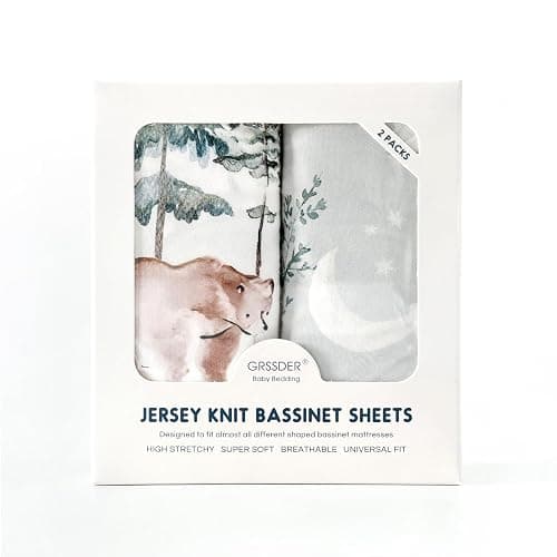 Stretchy Bassinet Mattress Sheets, Ultra Soft Bassinet Sheet 2 Pack, Universal Fitted for Oval Hourglass Rectangular Bassinet Mattress Pad Safe and Snug, Stylish Pattren of Bear and Wolf Print thumbnail 7