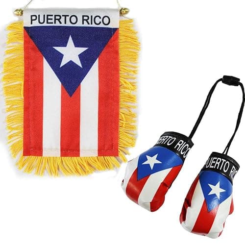 Puerto Rico Novelty Mini Boxing Gloves and Window Hanger Flag Combo - Image 1