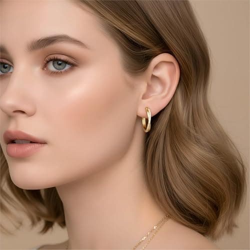 14K Gold Earrings for Women 20mm/25mm/30mm Gold Hoop Earrings Gold X-shaped Huggie Earrings thumbnail 3