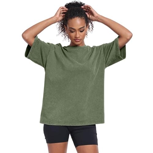 Womens Washed Vintage Oversized T-Shirt Casual Baggy Streetwear Boyfriend Tee Workout Short Sleeve Cotton Tops thumbnail 3