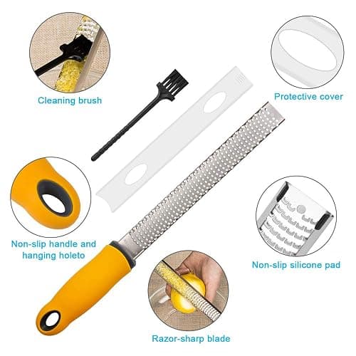 Lemon Zester, Hand Cheese Grater, Zester Grater with Handle, with Razor-Sharp Stainless Steel Blade, Protective Cover and Cleaning brush, Dishwasher Safe, by NSpring thumbnail 4