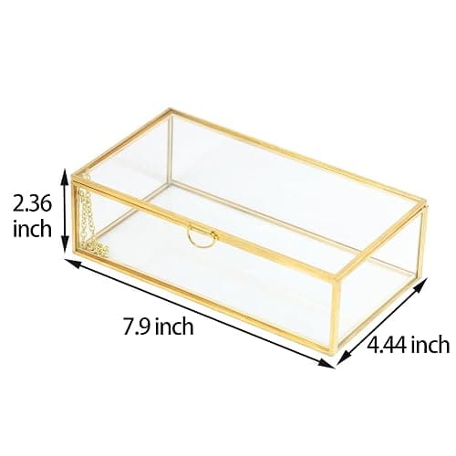 ZEXALOR Clear Glass Decorative Box for Organizing Photos, Jewelry, Small Items - Golden Dresser Drawer Organizer, Transparant Small Storage Bin Container with Lid (Upgrade, 8x4,3x2,3") thumbnail 2