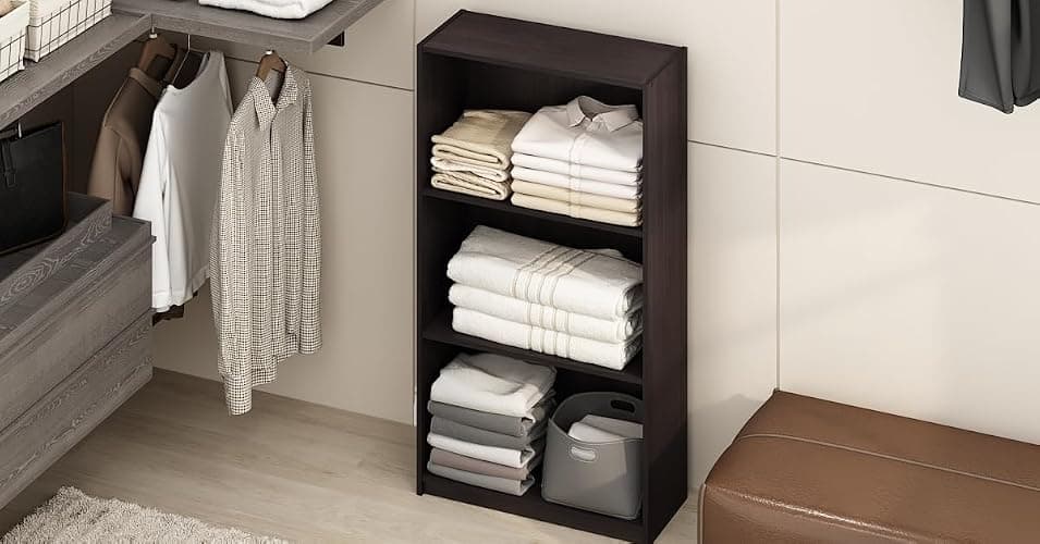 Furinno Basic 3-Tier Bookcase Storage Shelves, Dark Walnut thumbnail 2