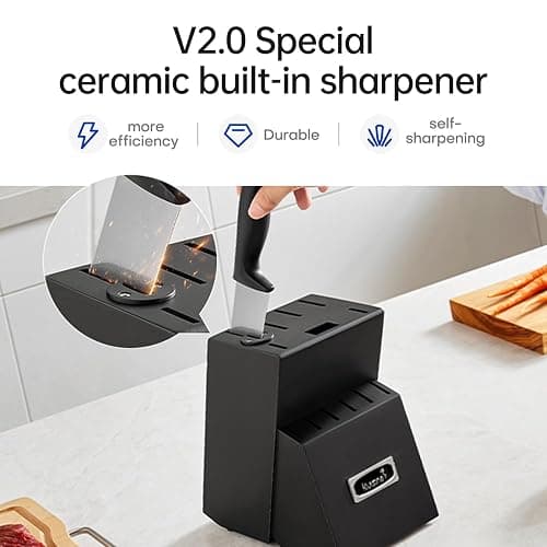 Kuisine 15Pcs Black PP Handle Chef Knife Set with Built-in Sharpener Block | Customized High Carbon Stainless Steel,Triple Sharpening,Full-Tang Structural,Ergonomic PP Handle,Elegant Gift for Holiday thumbnail 6