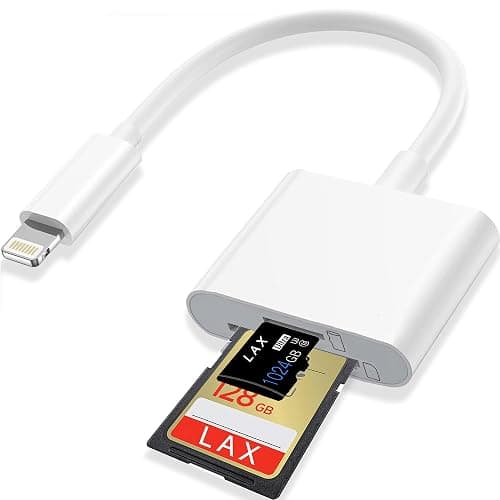Lightning to Sd Card Reader for iPhone Camera, [Apple MFi Certified] Dual Card Slot Memory Card Readers Supports SD and TF Card, Plug and Play Sd Card Adapter Compatible with iPhone - Lightning SD Card Reader - Image 1