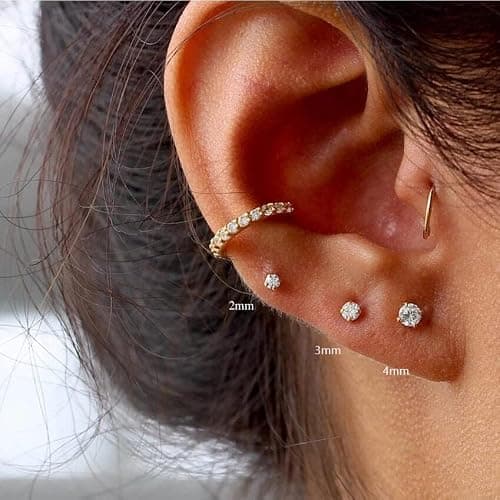 Renkovte Flat Back Screw Back CZ Stud Earrings, Small Cubic Zirconia Stud Earrings for Helix Cartilage Tragus Earlobe Piercing for Women (2mm 3mm 4mm Gold Color) thumbnail 5