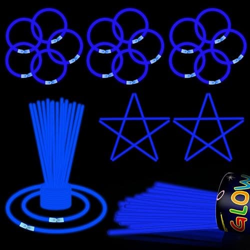 50 Pcs 8" Blue Glow Sticks, Glow Necklaces and Bracelets Set with Connectors – Bright Neon Glow in The Dark Party Favors for Birthday Christmas New Year Halloween 4th of July Wedding Carnival - Image 1