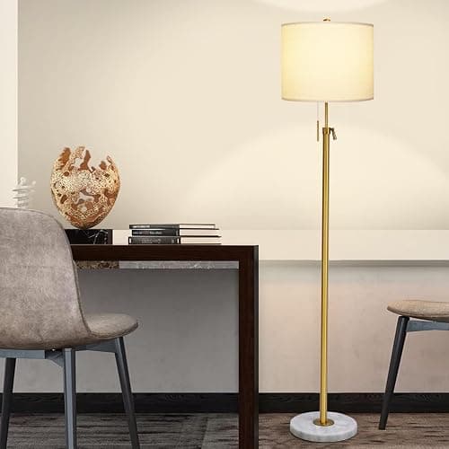 【Upgrade】 Gold Floor Lamps for Living Room, 55"-67" Height Adjustable Modern Standing Lamp with Marble Base, Pull Chain Switch, 3-Way Dimmable Tall Pole Lamp for Bedroom Office Reading, Bulb Included thumbnail 9