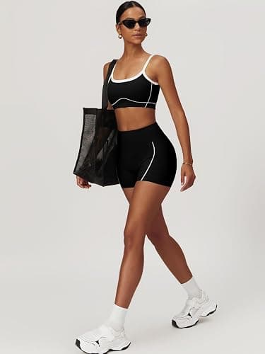 QBGJTD Two Piece Women Workout Sets Color Block Sports Bra and Scrunch Butt Lifting Shorts Gym Yoga Active Wear Outfits thumbnail 5