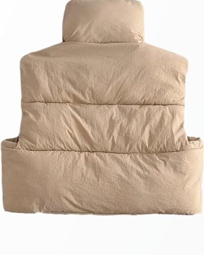 Shiyifa Women's Fashion High Neck Zipper Cropped Puffer Vest Jacket Coat thumbnail 4