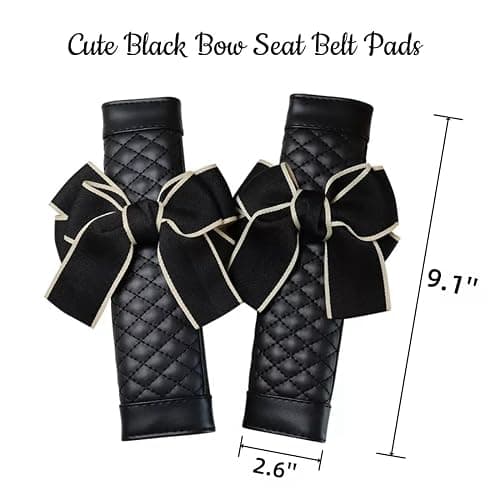 Zigihos Cute Bow Leather Car Seat Belt Cover Pads,2 Pcs & 4 Pcs Seat Belt Cover for Shoulder, Seatbelt Cushion, Car Seat Strap Pads, Seatbelt Covers for Women (Black,2) thumbnail 3