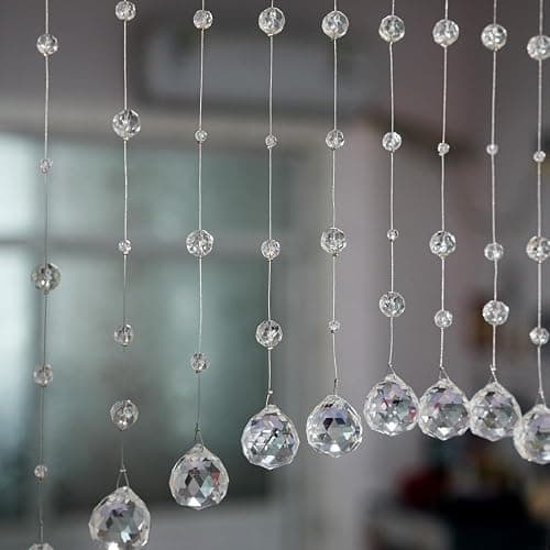 Hanbinsen 20 Strings Crystal Beaded Curtain, Arched Door String Curtain, Hanging Doorway Room Divider Suitable for Home, Coffee House, Bedroom, Restaurant. (Clear) thumbnail 3