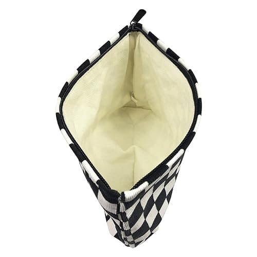 GUTGNK Women's Cosmetic Bag, Corduroy Checkerboard Travel Cosmetic Bag Small Cosmetic Bag Skin Care Cosmetic Changing Handy Bag Zipper Organizer - Haig thumbnail 8