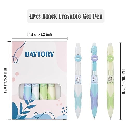 BAYTORY 4Pcs Aesthetics Erasable Pens, 0.5mm Fine Point Erasable Gel Pen with Comfortable Grip, Retractable Pens with Erasers, Smooth Writing for Crossword Puzzles Note Taking (Black Ink) thumbnail 3