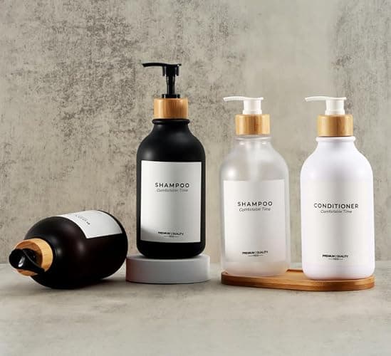 Frosted Heavy Duty Shampoo and Conditioner Bottles, Apothecary Dispenser Bamboo Pump, Refillable Shampoo Bottles for Shampoo Lotion Oil Shower Soap Hand Soap and Dish Soap (Matte Amber) thumbnail 7