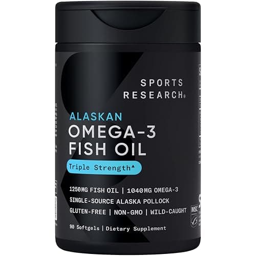 Sports Research® Omega-3 Fish Oil 1250 - Triple Strength Fish Oil Supplement from Wild Alaska Pollock - MSC Certified Sustainable · Non-GMO · Soy Free - 90 Softgel Capsules - Image 1