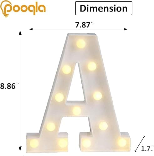 Pooqla LED Marquee Letter Lights, Warm White and Cool White Decorative Lighted Letters, Light Up Alphabet Letters for Boys Girls, Party, Wedding, Bar, Night Light, Birthday Decoration, Letter A thumbnail 2