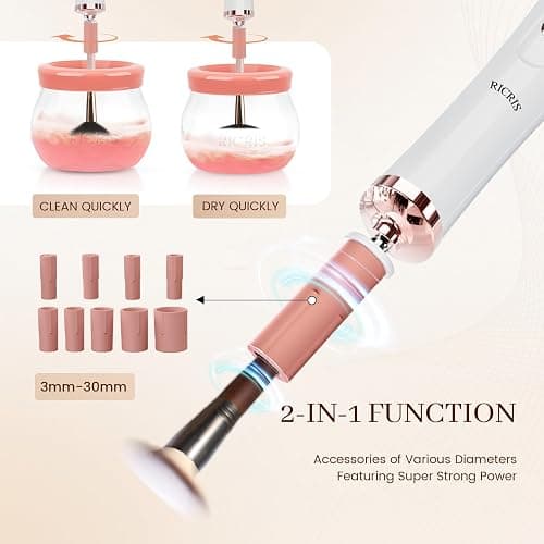 RICRIS Electric Makeup Brush Cleaner and Dryer Machine - Super Fast Clean and Dry Make Up Brushes - Automatic Cosmetic Brush Spinner Washer Tools thumbnail 2