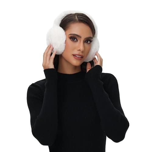 POMIJIAN Winter Ear Muffs for Women Girls Faux Fur Cute White Earmuffs Fluffy Ear Warmers Foldable Ear Covers Outdoor thumbnail 6