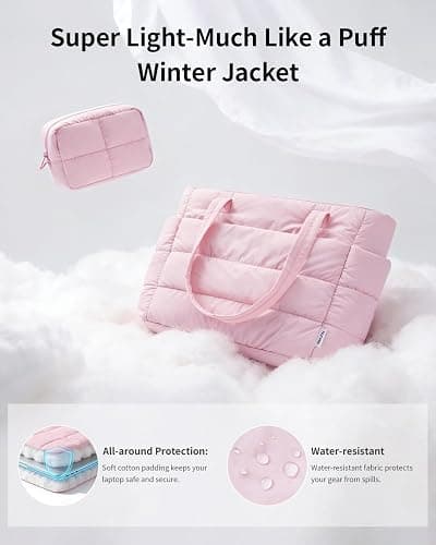 Narwey Nylon Puffer Tote Bag for Women, Quilted Work Nurse Teacher Tote Bag | Lightweight, Puffy, Aesthetic, Trendy, 15.6 Laptop Sleeve, 40oz Tumble holder, Shoulder Bag for Travel, Gym, Holiday Gifts thumbnail 3