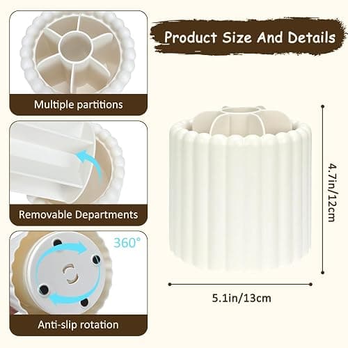 Mounting UP 360 Rotating Makeup Brush Holder Office Supplies Holder 7 Slots Make Up Brush Organizer Removable Spinning Cosmetic Brushes Storage Pen Holder for Vanity, White Dresser, Desk,BT-W-UK thumbnail 3
