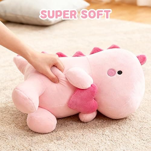 Fouvin Peluche Dinosaure Doudou avec Cœur - 30CM Mignon Dino en Tissu Coussin, Peluche Dinosaure Kawaii, Cadeau Dinosaure en Peluche pour Fille, Enfant, Amie, Saint-Valentin (Rose) thumbnail 5
