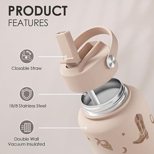 Western Cowgirl Water Bottle 32oz Stainless Steel with Lid, Insulated Bottles for Women Girls, Gift Idea for Birthday Christmas thumbnail 4