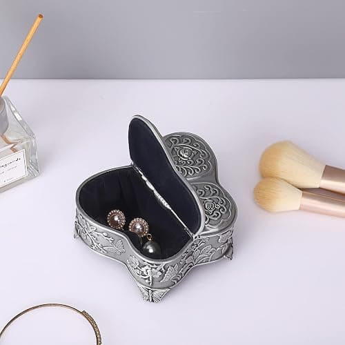 Hipiwe Vintage Metal Jewelry Box Butterfly Shape Trinket Box Decorative Metal Small Jewelry Storage Box for Rings Necklaces Earrings Organizer Keepsakes Box Gift for Women thumbnail 8