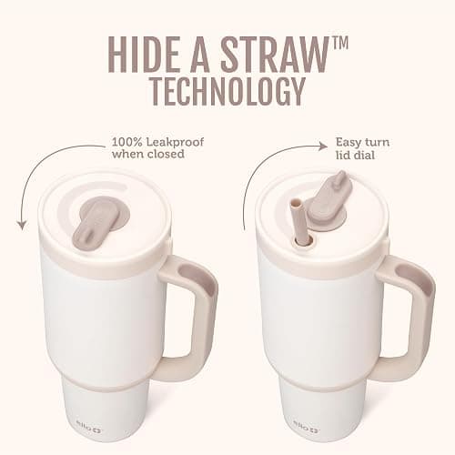 Ello Oasis 30oz Insulated Stainless Steel Tumbler with Straw, Cream Tonal | Insulated stainless steel cup with handle, retracting straw, leakproof lid, keeps cold 24 hours, cupholder fit thumbnail 3