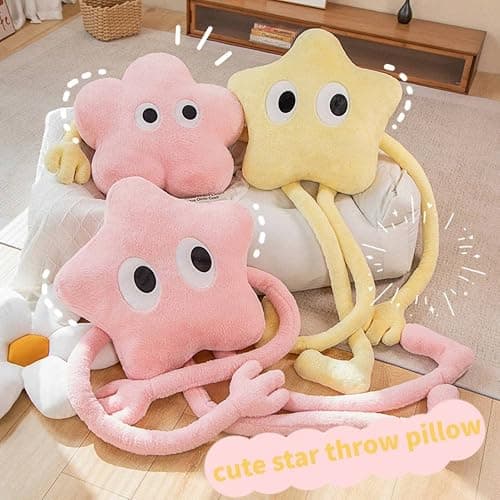 Paperre Star Shaped Pillow with Big Eyes, 64 Inch Star Shaped Plush Pillow Stuffed Cushion Decorative Throw Pillow, Star Pillow for Bedroom (Yellow) thumbnail 9