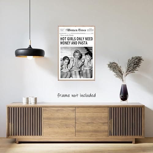 Vintage Women Times Newspaper Canvas Wall Art Black and White Aesthetic Poster Funky Hot Girl Eating Pasta Fashion Prints for Italian Kitchen Bar Cart Girly Dorm Room Art Posters 12x16inch Unframed thumbnail 6