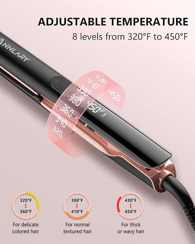 Annlary Hair Straightener 1 Inch Flat Iron and Curler 2 in 1 Titanium Ceramic Ionic Dual Voltage Straightener with Heat-Resistant Silicone, for Less Frizz, Shinier & Smoother thumbnail 3