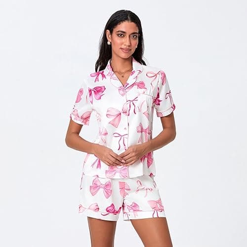 Yiulangde Cowboys Boot Pajamas for Women Y2k 2 Piece Heart Bow Preppy Pjs Coquette Short Sleeve Shirts Matching Pj Shorts Set thumbnail 3