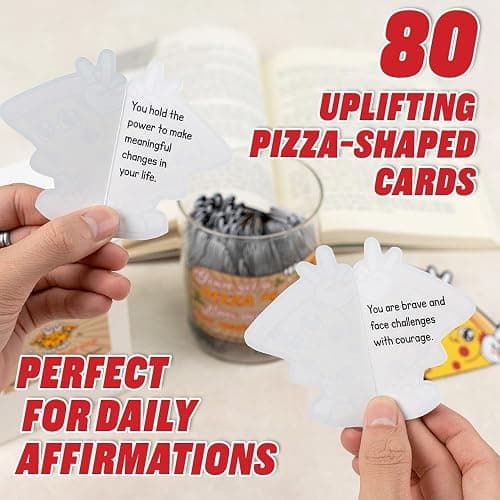 80 Positive Pizza Glass Jar & Keychain - 80 Affirmation Cards For Women, Emotional Support Pizza - Christmas Gift For Friend Women, Teen Girl Trendy Stuff, Mental Health & Stress Relief Gift thumbnail 4